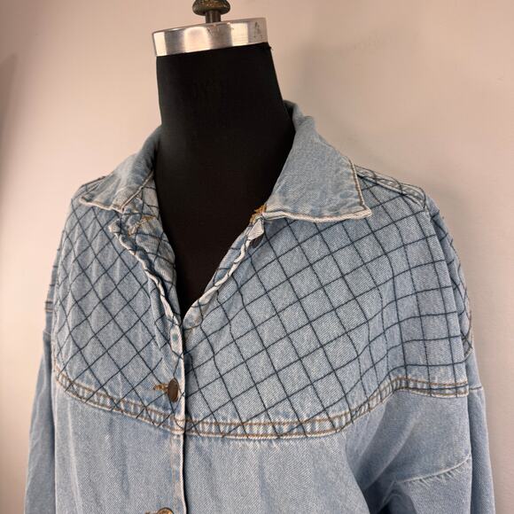 Nasty Gal Lt Blue Oversized Jacket Denim Quilted Collared Front-Button Sz 2 - Picture 3 of 6